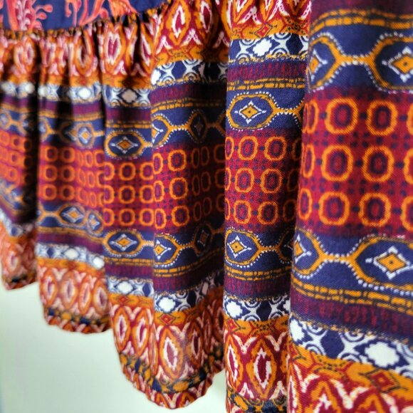 Beach Lunch Lounge Boho Floral Tunic Top 3/4 Bell Sleeve - Picture 7 of 13